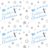 Baby's 1st Christmas Blue Stars Personalised Wrapping Paper