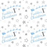 Baby's 1st Christmas Blue Stars Personalised Wrapping Paper