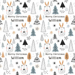 Baby's 1st Christmas Blue & Gold Bears and Trees Personalised Wrapping Paper