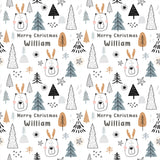 Baby's 1st Christmas Blue & Gold Bears and Trees Personalised Wrapping Paper
