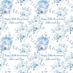 Blue Floral Wedding Anniversary Personalised Wrapping Paper