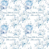 Blue Floral Wedding Anniversary Personalised Wrapping Paper