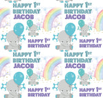 Baby's First Birthday Personalised Blue Elephant Wrapping Paper