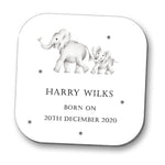 Elephants New Born Baby Personalised Coaster