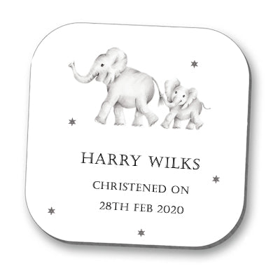 Elephants Christening Personalised Coaster