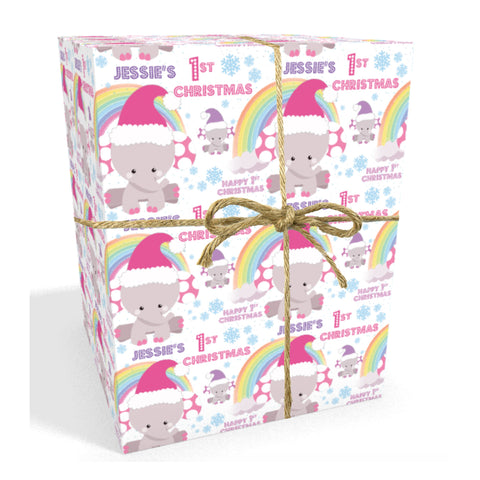 Baby's 1st Christmas Pink Elephant Personalised Wrapping Paper