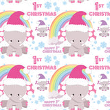 Baby's 1st Christmas Pink Elephant Personalised Wrapping Paper
