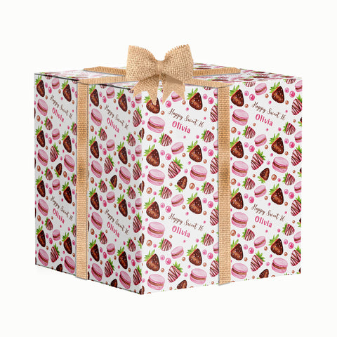 Macaroons and Strawberries Personalised Birthday Wrapping Paper