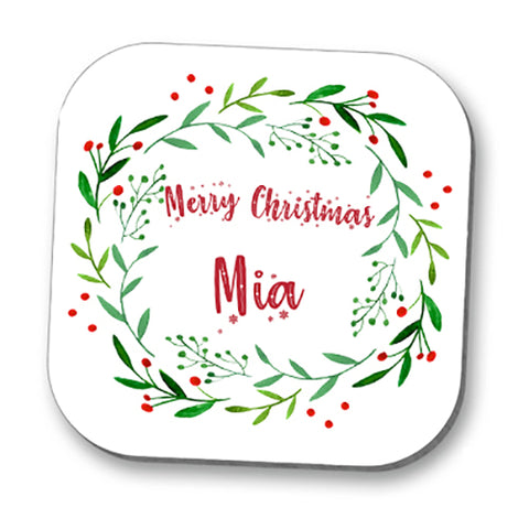 Christmas Wreath Personalised Coaster