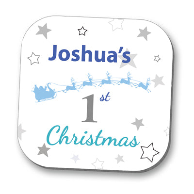 Baby's 1st Christmas Blue Coaster