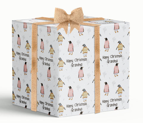 Penguins in jumpers Personalised Christmas Wrapping Paper