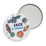 Space Themed Personalised Birthday Badge, Mirror or Magnet