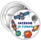 Space Themed Personalised Birthday Badge, Mirror or Magnet