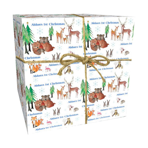 Baby's 1st Christmas Forest Animals Personalised Wrapping Paper