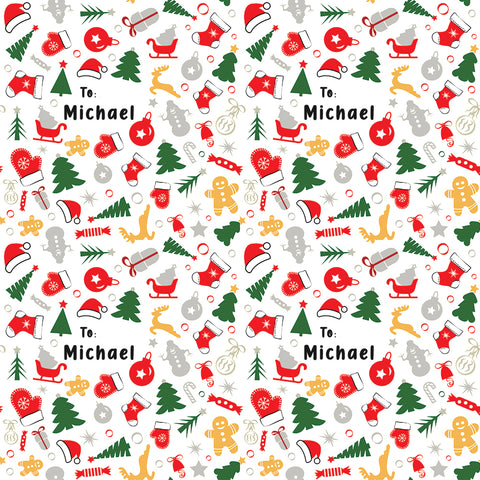 Christmas Symbols Santa Glove Hat Personalised Wrapping Paper - Large Sheet