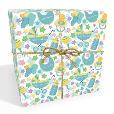 New Baby Blue Personalised Wrapping Paper