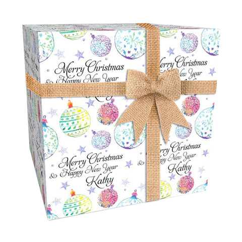 Watercolour Baubles Personalised Christmas Wrapping Paper