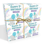 Baby's First Birthday Personalised Blue Elephant Wrapping Paper