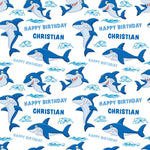 Cartoon Shark Personalised Birthday Wrapping Paper