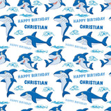 Cartoon Shark Personalised Birthday Wrapping Paper