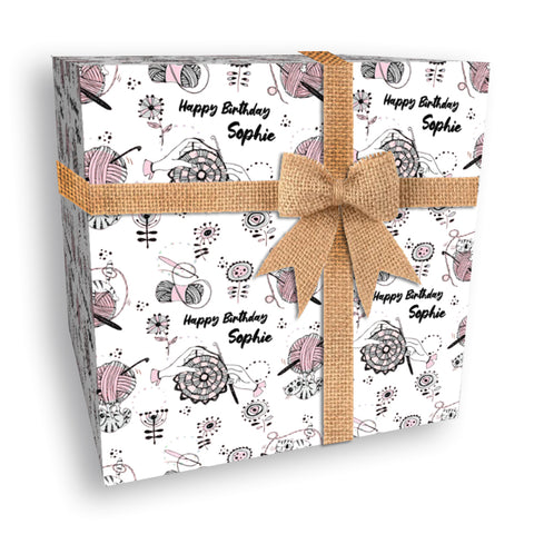 Crochet Cats Personalised Birthday Wrapping Paper