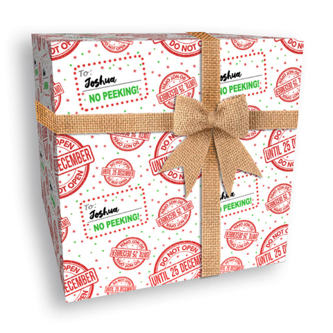 Do Not Open Until The 25th Red Stamps Personalised Wrapping Paper