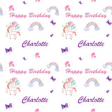 Unicorns Rainbows & Balloons Personalised Birthday Wrapping Paper