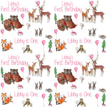 Baby's First Birthday Personalised Pink Wrapping Paper (Animals)