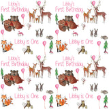 Baby's First Birthday Personalised Pink Wrapping Paper (Animals)