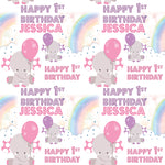 Baby's First Birthday Personalised Pink Elephant Wrapping Paper