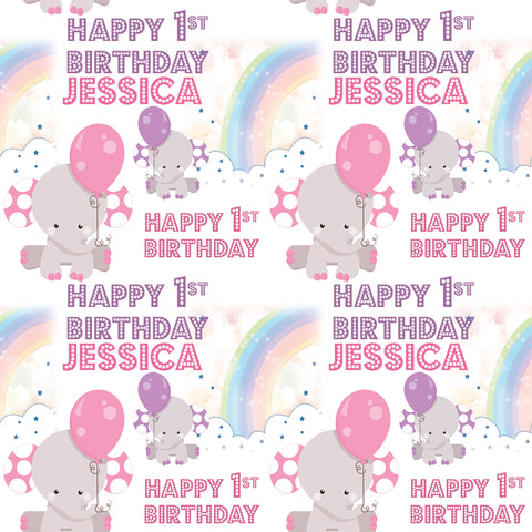 Baby's First Birthday Personalised Pink Elephant Wrapping Paper
