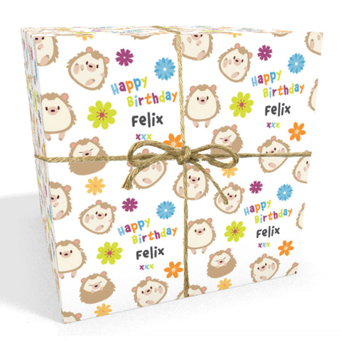 Hedgehogs Personalised Birthday Wrapping Paper