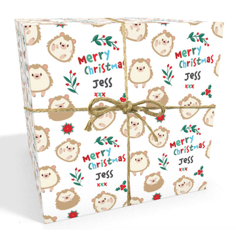 Hedgehogs Personalised Christmas Wrapping Paper