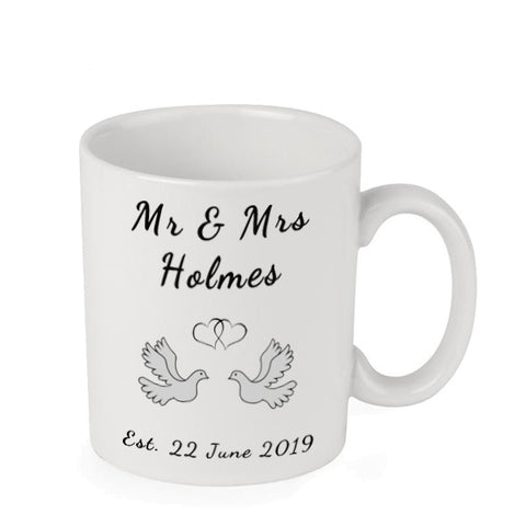 Mr & Mrs Personalised Doves Design Mug Set