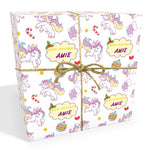 Unicorn Cartoon Personalised Christmas Wrapping Paper In Pink (2)