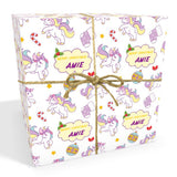 Unicorn Cartoon Personalised Christmas Wrapping Paper In Pink (2)