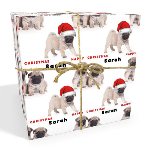 Pug Dog Personalised Christmas Wrapping Paper