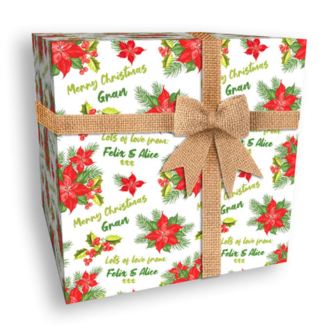 Red Poinsettia Personalised Christmas Wrapping Paper