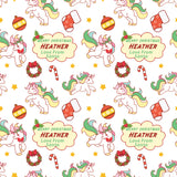 Unicorn Cartoon Personalised Christmas Wrapping Paper In Red (1)