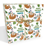 Sloth Personalised Birthday Wrapping Paper