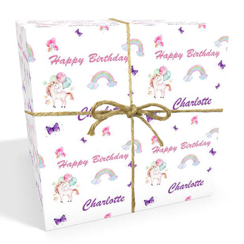 Unicorns Rainbows & Balloons Personalised Birthday Wrapping Paper