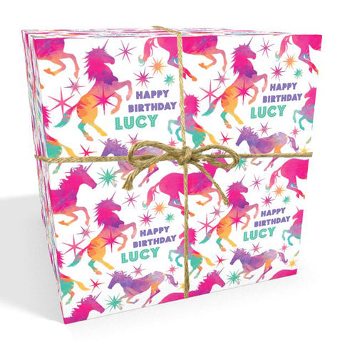 Unicorn Pink Watercolour Personalised Birthday Wrapping Paper