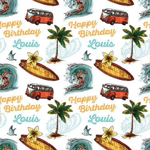 Surfing Personalised Birthday Wrapping Paper
