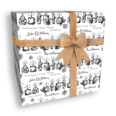 Black and White Candle Personalised Christmas Wrapping Paper